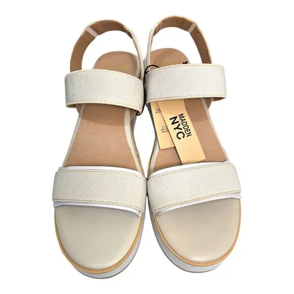 Madden NYC Wedge Strappy Pull-On Sandals Women’s Size 10 Talla Natural White - Picture 5 of 11